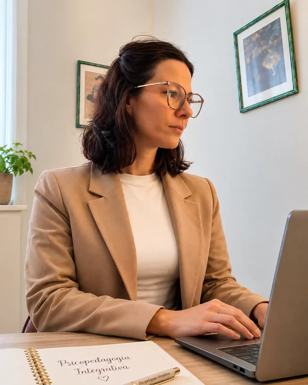 Lic. Daniela Stocco trabajando en su computadora